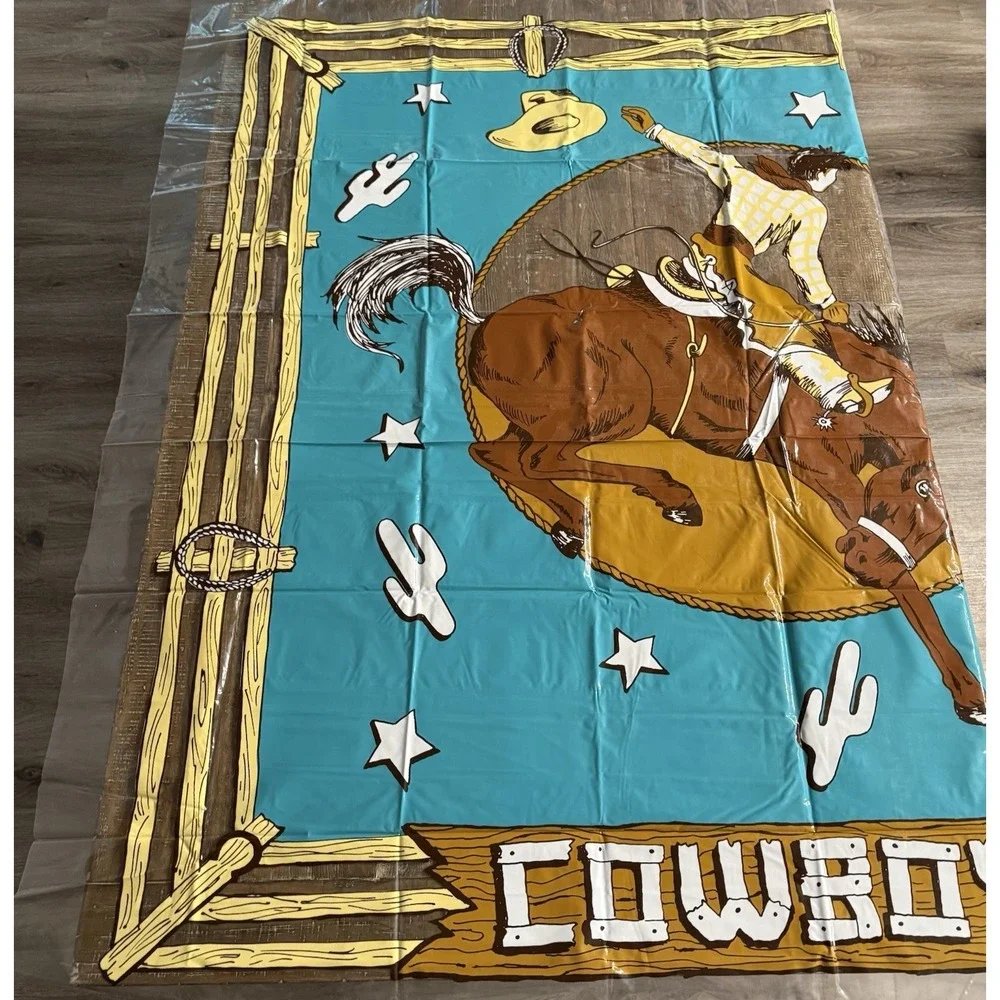 VTG Cowboy Horse Shower Curtain Vinyl Western Saturday Knight Ltd NOS 70x69 Inch